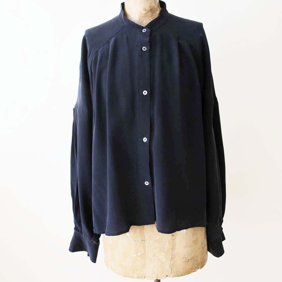 IRO Issa Silk Crepe Blouse Black 38 Minimalist Office Avant Garde Wide Sleeve - Picture 2 of 8